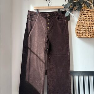 Brown Corduroy Wide-Leg Cropped Pants